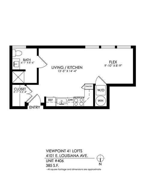 Floor plan for studio, 1 bath, 405 sqft